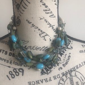 Multi-layer statement necklace, Blue Green